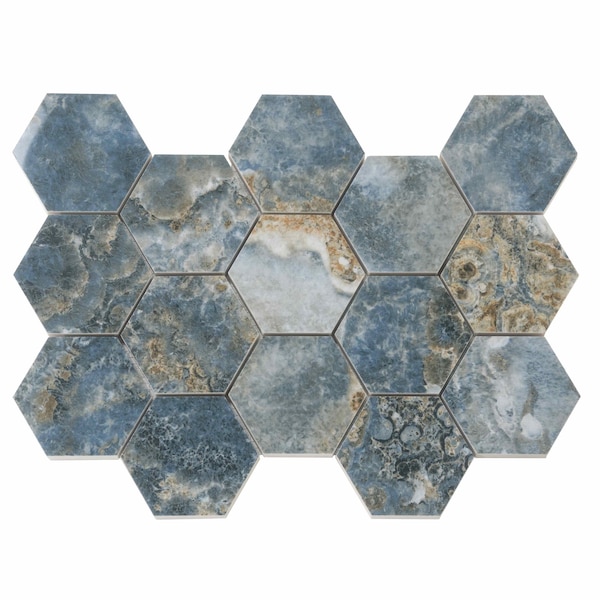 Apollo Tile Splendor 8.9inx12.8in Polished Blue Porcelain Mosaic Hexagon Wall and Floor Tile 7.09 sqft/cs, 9PK IMP88TEBLHEX - main